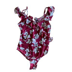 🍒 2/$20 🍒 Magenta with White Floral Pattern Body Suit Large